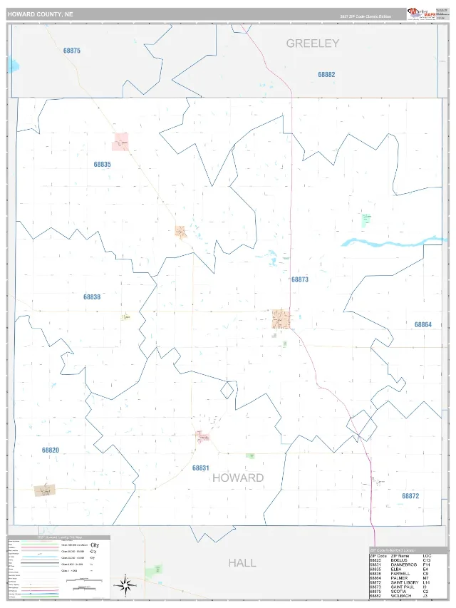 Howard County, NE ZIP Code Wall Map, Classic style