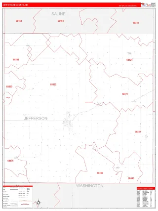 Jefferson County, NE RedLine style ZIP Code wall map