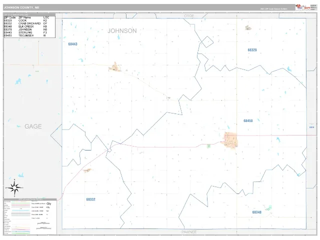 Johnson County, NE ZIP Code Wall Map, Classic style