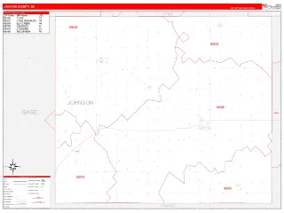 Johnson County, NE RedLine style ZIP Code wall map