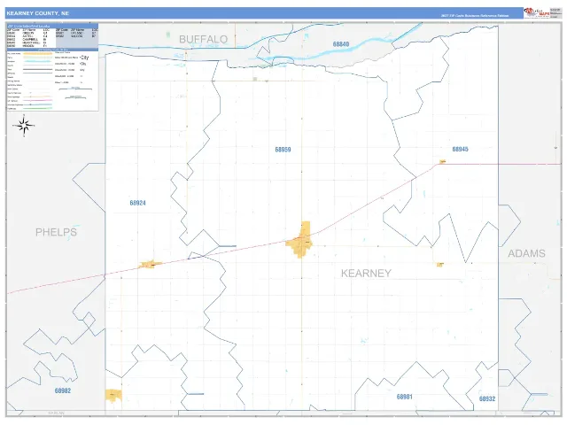 Kearney County, NE ZIP Code Wall Map, Business Reference style