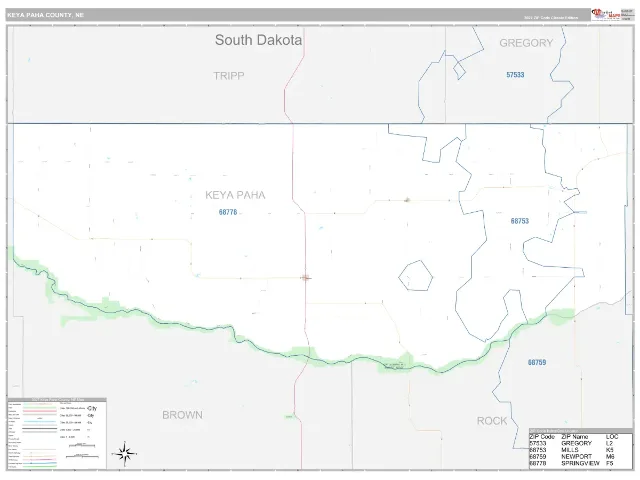 Keya Paha County, NE ZIP Code Wall Map, Classic style