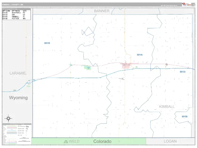 Kimball County, NE ZIP Code Wall Map, Classic style
