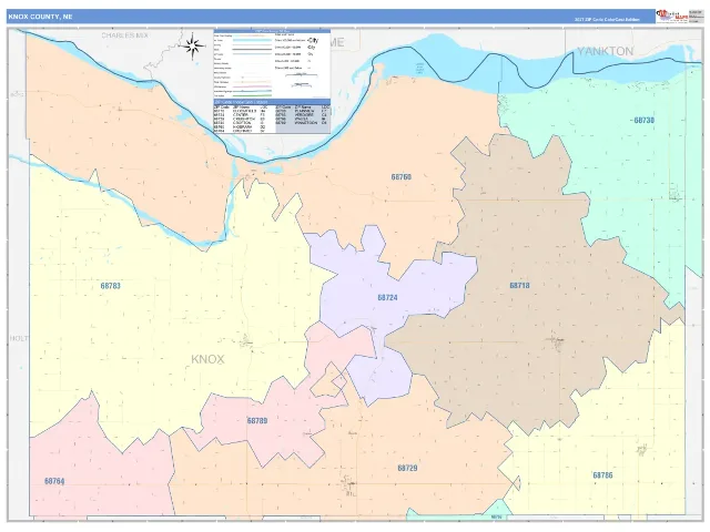 Knox County, NE ZIP Code Wall Map, ColorCast style