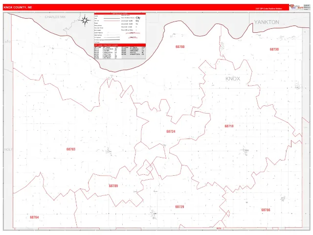 Knox County, NE ZIP Code Wall Map, RedLine style