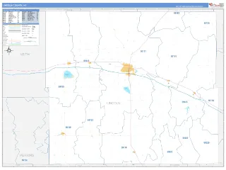 Lincoln County, NE Business Reference style ZIP Code wall map