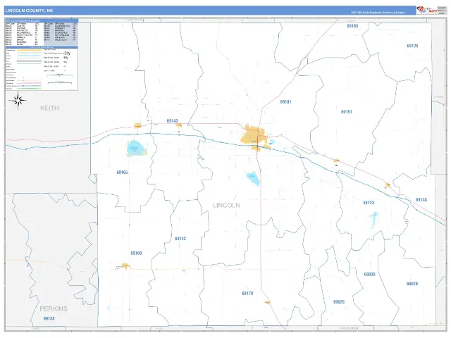Lincoln County, NE ZIP Code Wall Map, Business Reference style