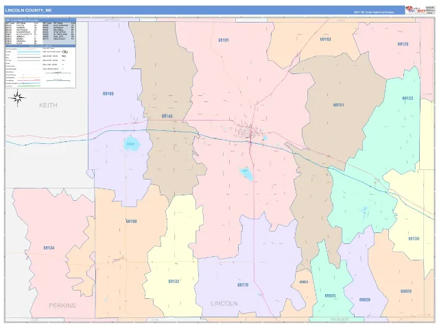 Lincoln County, NE ZIP Code Wall Map, ColorCast style