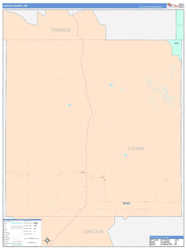 Logan County, NE ZIP Code Wall Map, ColorCast style