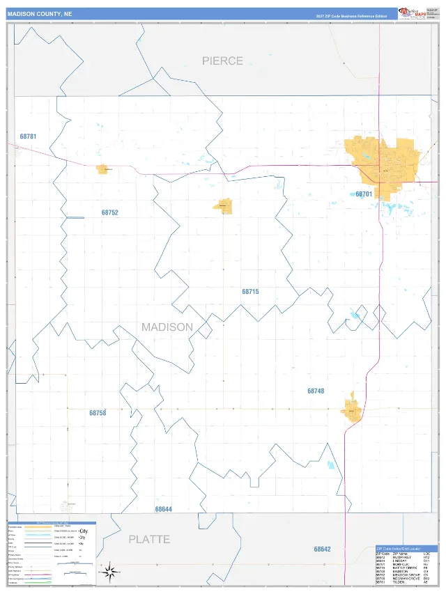 Madison County, NE ZIP Code Wall Map, Business Reference style