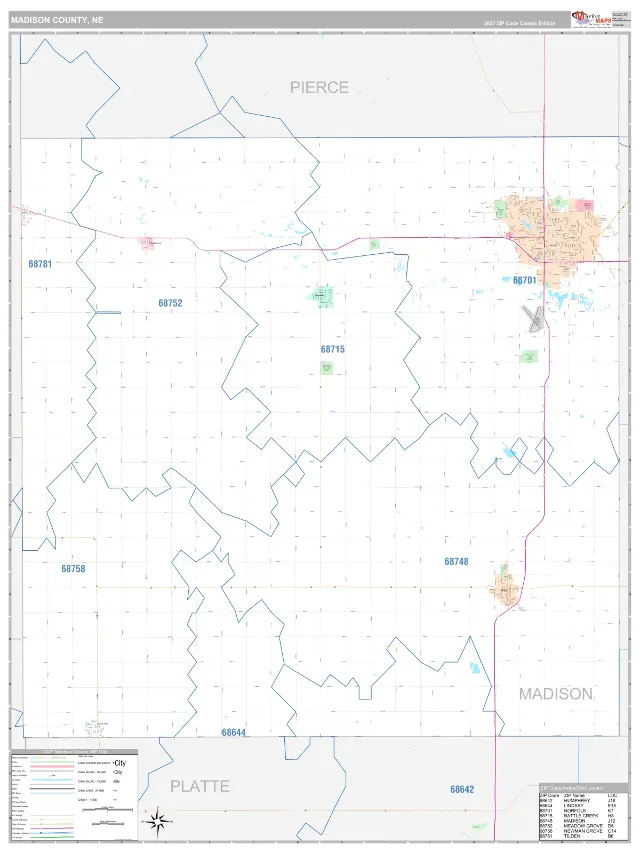 Madison County, NE ZIP Code Wall Map, Classic style