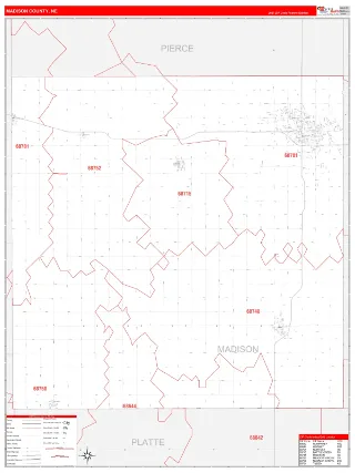 Madison County, NE RedLine style ZIP Code wall map