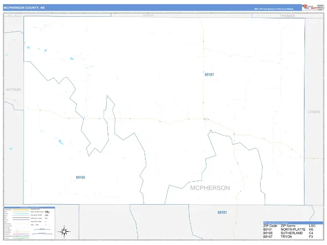 McPherson County, NE ZIP Code Wall Map, Business Reference style