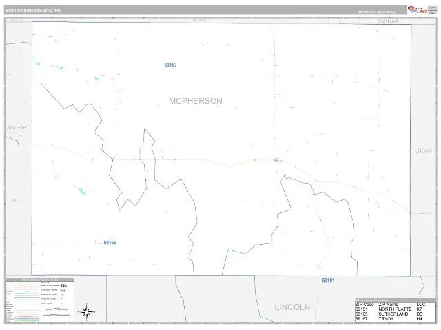 McPherson County, NE ZIP Code Wall Map, Classic style