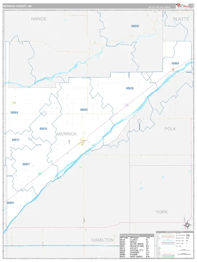 Merrick County, NE ZIP Code Wall Map, Classic style
