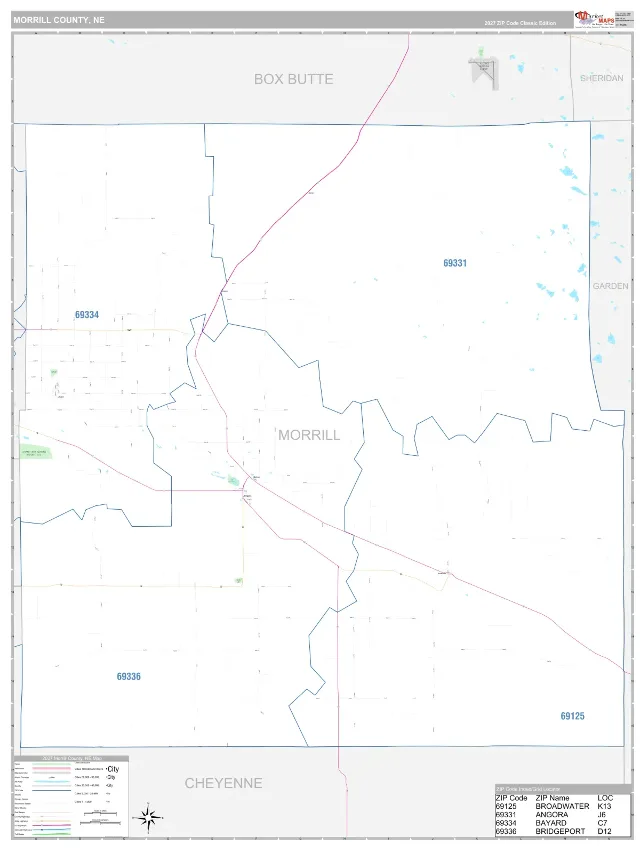 Morrill County, NE ZIP Code Wall Map, Classic style