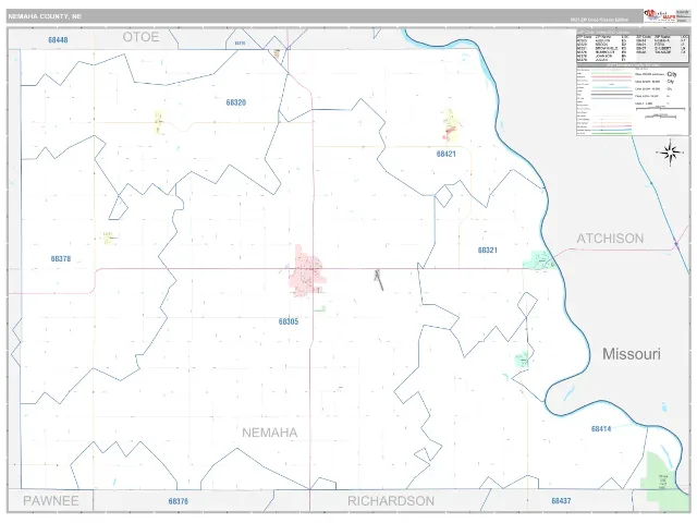 Nemaha County, NE ZIP Code Wall Map, Classic style