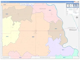 Nemaha County, NE ColorCast style ZIP Code wall map