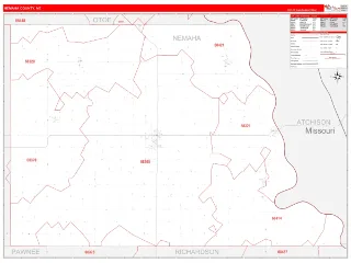 Nemaha County, NE RedLine style ZIP Code wall map