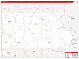 Otoe County, NE RedLine style ZIP Code wall map