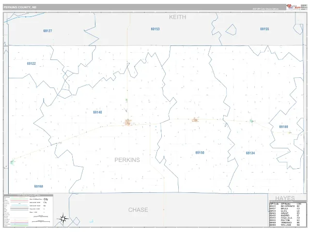 Perkins County, NE ZIP Code Wall Map, Classic style