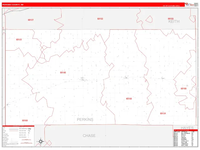 Perkins County, NE ZIP Code Wall Map, RedLine style