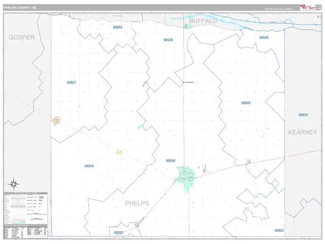 Phelps County, NE ZIP Code Wall Map, Classic style