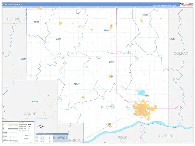 Platte County, NE ZIP Code Wall Map, Business Reference style