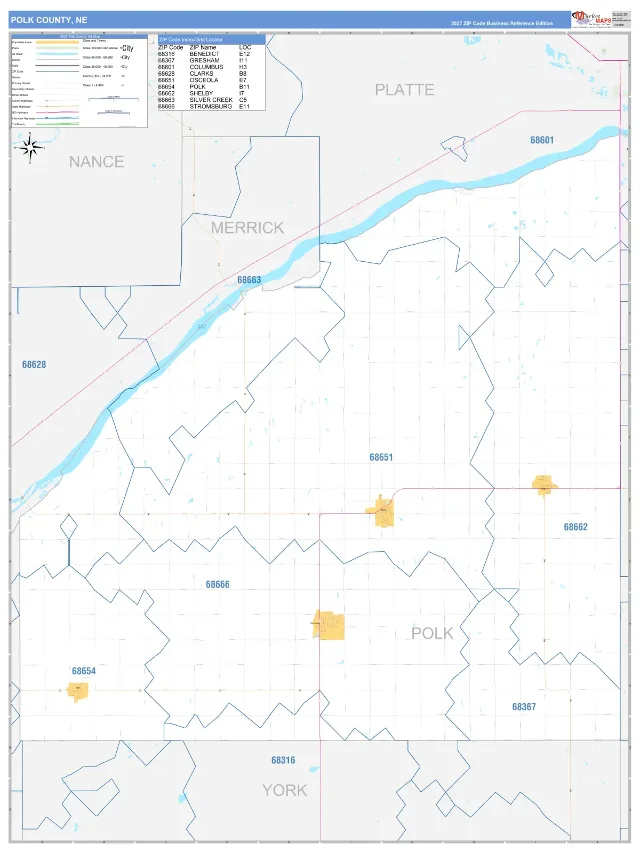 Polk County, NE ZIP Code Wall Map, Business Reference style