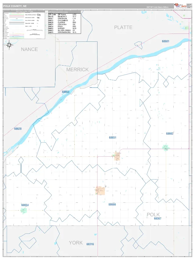 Polk County, NE ZIP Code Wall Map, Classic style