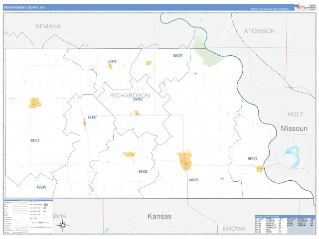 Richardson County, NE ZIP Code Wall Map, Business Reference style
