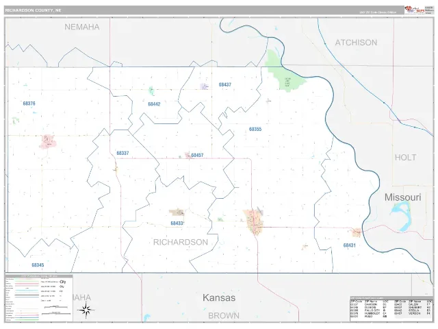 Richardson County, NE ZIP Code Wall Map, Classic style