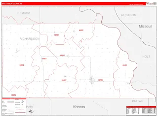 Richardson County, NE RedLine style ZIP Code wall map