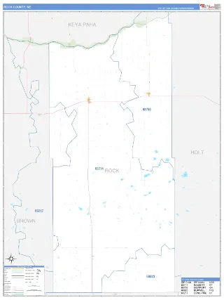Rock County, NE Business Reference style ZIP Code wall map