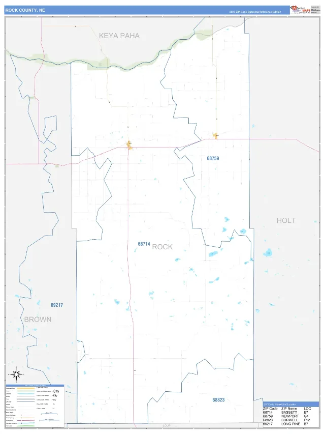 Rock County, NE ZIP Code Wall Map, Business Reference style