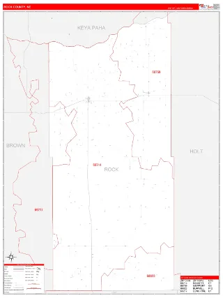 Rock County, NE RedLine style ZIP Code wall map