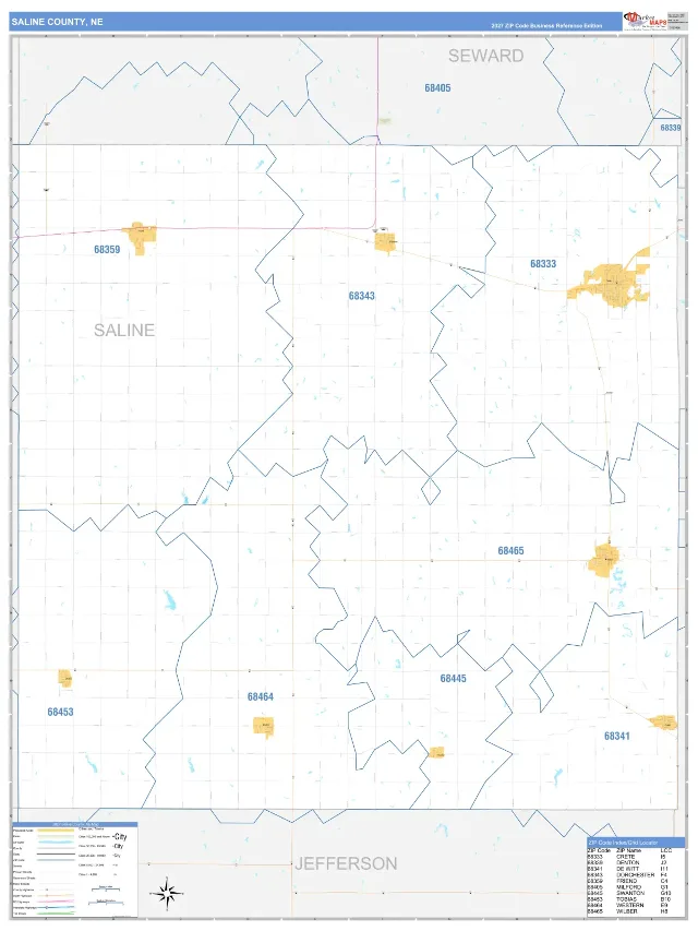 Saline County, NE ZIP Code Wall Map, Business Reference style