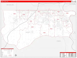 Sarpy County, NE RedLine style ZIP Code wall map