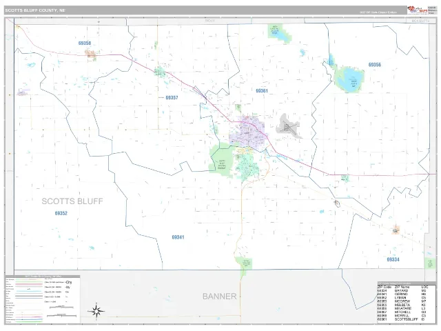 Scotts Bluff County, NE ZIP Code Wall Map, Classic style
