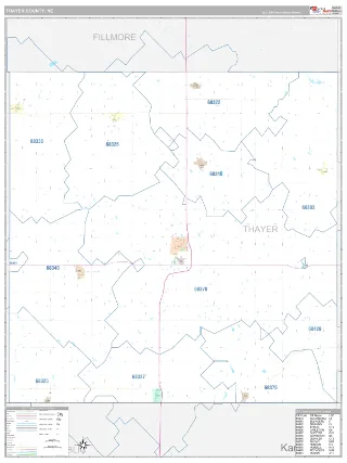 Thayer County, NE Classic style ZIP Code wall map
