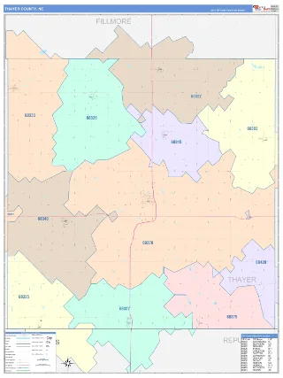 Thayer County, NE ColorCast style ZIP Code wall map