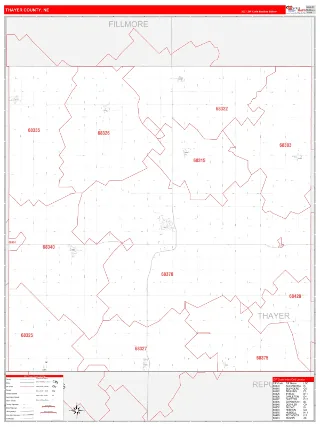 Thayer County, NE RedLine style ZIP Code wall map
