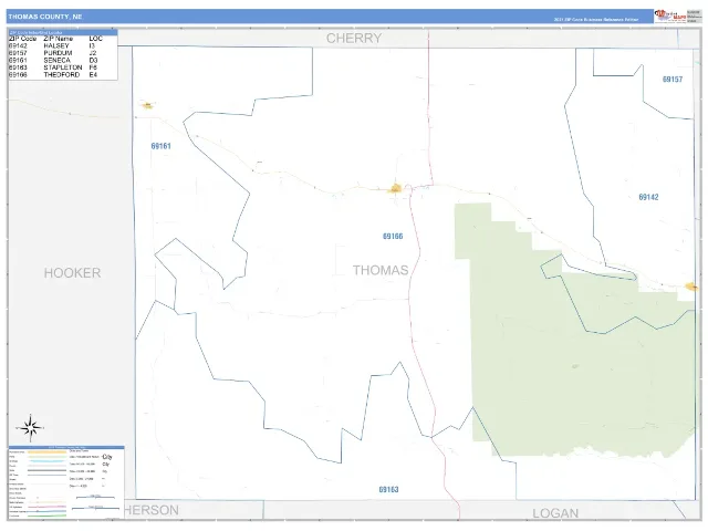 Thomas County, NE ZIP Code Wall Map, Business Reference style