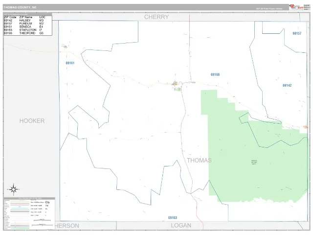 Thomas County, NE ZIP Code Wall Map, Classic style