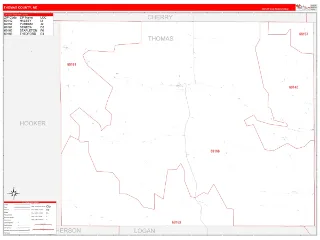 Thomas County, NE RedLine style ZIP Code wall map