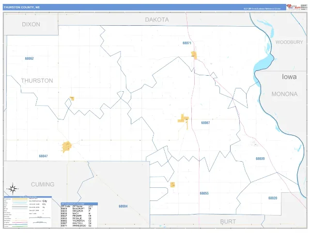 Thurston County, NE ZIP Code Wall Map, Business Reference style