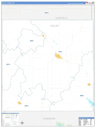 Valley County, NE Business Reference style ZIP Code wall map