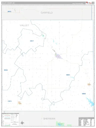 Valley County, NE Classic style ZIP Code wall map