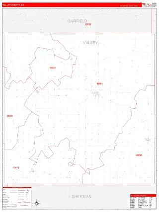 Valley County, NE RedLine style ZIP Code wall map