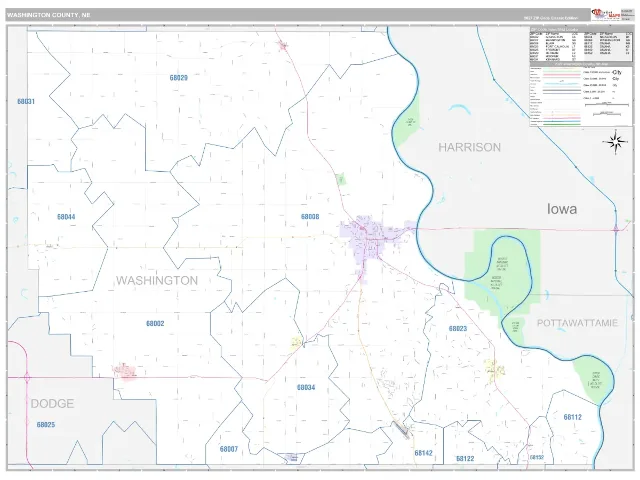 Washington County, NE ZIP Code Wall Map, Classic style